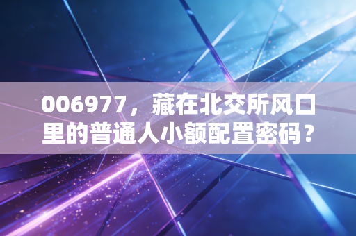 006977,藏在北交所风口里的普通人小额配置密码?