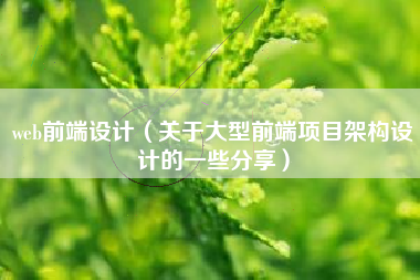 web前端设计（关于大型前端项目架构设计的一些分享）