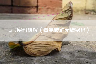 win7密码破解（看完破解无线密码）