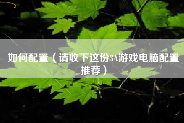 如何配置（请收下这份3A游戏电脑配置推荐）