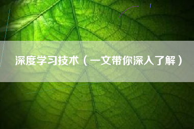 深度学习技术(一文带你深入了解)