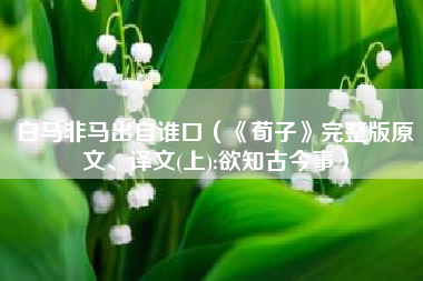 白马非马出自谁口(《荀子》完整版原文、译文(上):欲知古今事)
