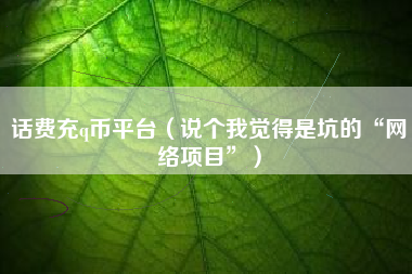话费充q币平台（说个我觉得是坑的“网络项目”）