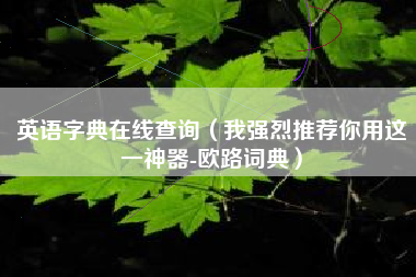 英语字典在线查询（我强烈推荐你用这一神器-欧路词典）