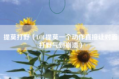 提莫打野（LOL提莫一个动作直接让对面打野气到崩溃）