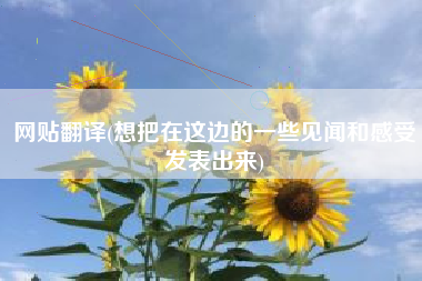 网贴翻译(想把在这边的一些见闻和感受发表出来)