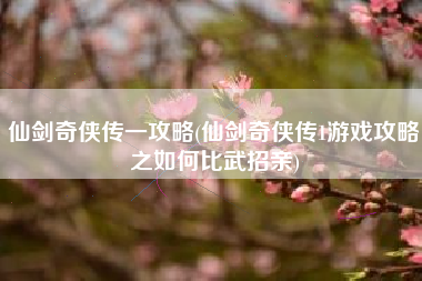 仙剑奇侠传一攻略(仙剑奇侠传1游戏攻略之如何比武招亲)