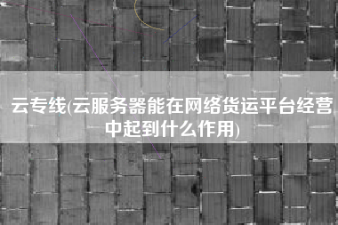 云专线(云服务器能在网络货运平台经营中起到什么作用)