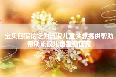 宝贝回家论坛为流浪儿童梦想提供帮助帮助流浪儿童重新团聚