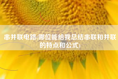 串并联电路(哪位能给我总结串联和并联的特点和公式)