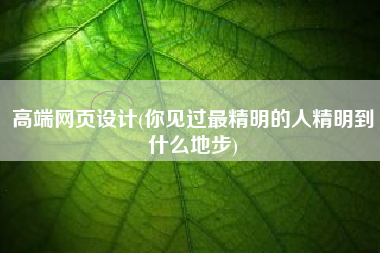 高端网页设计(你见过最精明的人精明到什么地步)