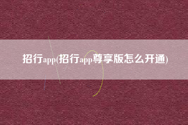 招行app(招行app尊享版怎么开通)