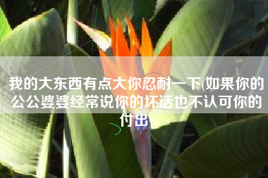 我的大东西有点大你忍耐一下(如果你的公公婆婆经常说你的坏话也不认可你的付出)