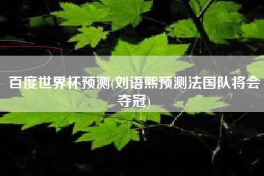 百度世界杯预测(刘语熙预测法国队将会夺冠)