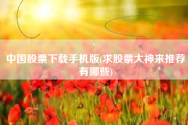 中国股票下载手机版(求股票大神来推荐有哪些)