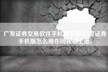 广发证券交易软件手机版下载(广发证券手机版怎么用在同花顺上面)