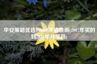华安策略优选040008净值查询(2007年买的到2015年分了吗)