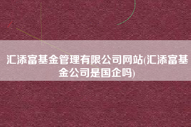 汇添富基金管理有限公司网站(汇添富基金公司是国企吗)