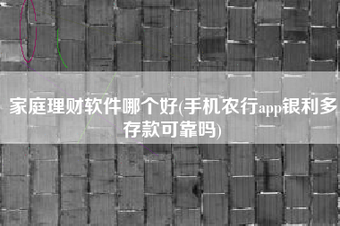 家庭理财软件哪个好(手机农行app银利多存款可靠吗)