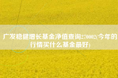 广发稳健增长基金净值查询270002(今年的行情买什么基金最好)