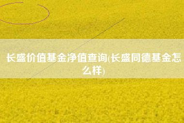 长盛价值基金净值查询(长盛同德基金怎么样)