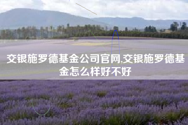 交银施罗德基金公司官网,交银施罗德基金怎么样好不好