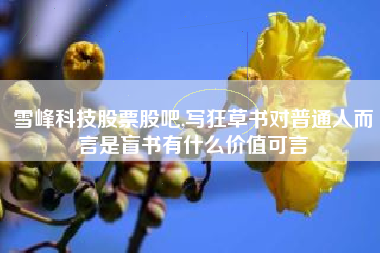 雪峰科技股票股吧,写狂草书对普通人而言是盲书有什么价值可言
