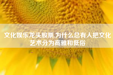 文化娱乐龙头股票,为什么总有人把文化艺术分为高雅和低俗