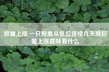 放量上涨,一只股票从低位连续几天放巨量上涨意味着什么