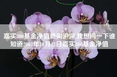 详细阅读:嘉实300基金净值查询沪深,我想问一下谁知道2007年10月12日嘉实300基金净值 嘉实300基金净值查询沪深,我想问一下谁知道2007年10月12日嘉实300基金净值