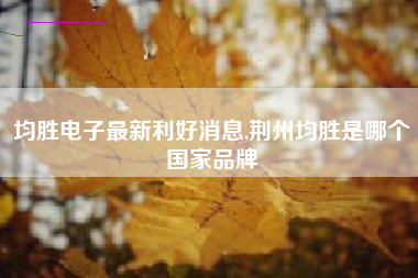 均胜电子最新利好消息,荆州均胜是哪个国家品牌