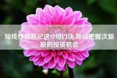 短线炒股熟记这23句口诀,如何把握次新股的投资机会